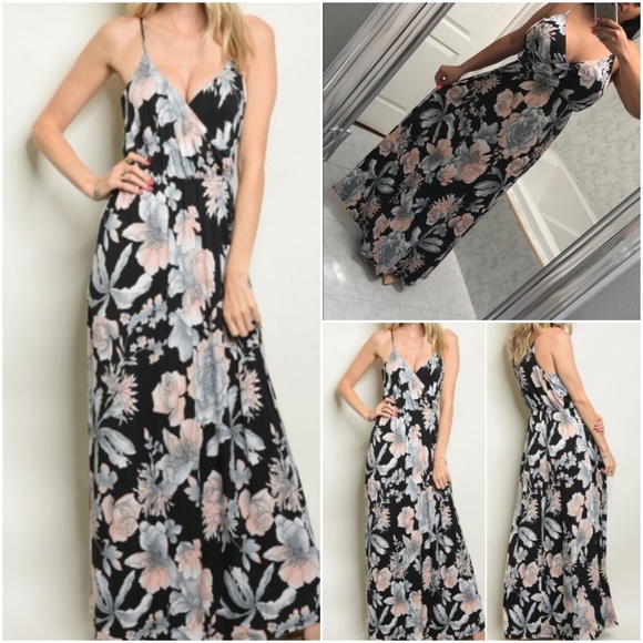 BLACK FLORAL MAXI DRESS - Picture 1 of 6